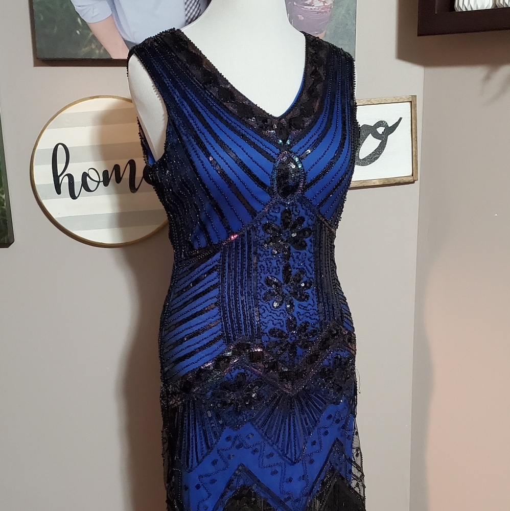 Black and blue flapper dress